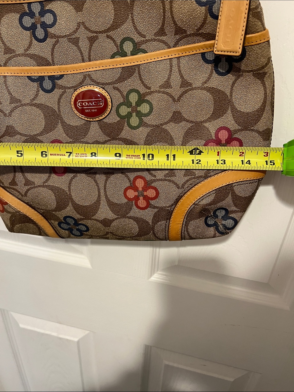 Coach Tan Signature Canvas Shoulder Bag with Multicolor Floral Accents - Picture 6 of 7
